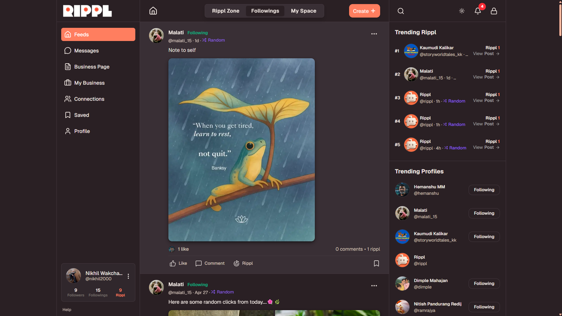 Following Feed view - Desktop View